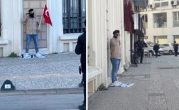 Bir garip intihar girişimi! Ayaklarının altına İsrail bayrağını, eline de Türk bayrağını alıp başına silah dayadı